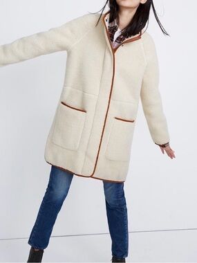 Madewell Cream Sherpa Jacket with Brown Trim